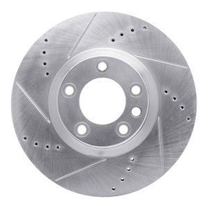 Porsche Cayenne Brake Rotor (1) - Right Front - R1 Concepts - Drilled & Slotted - Silver - `11-`18
